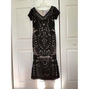 JS Collections Maxi Formal Dress 10 Black Braid 10 Nude Mermaid Pristine